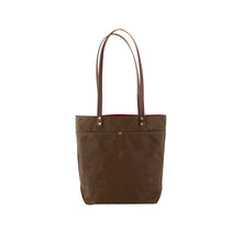 Load image into Gallery viewer, tan waxed cotton tote bag with vegetable tanned leather straps