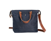 Load image into Gallery viewer, blue crossbody bag with leather accents
