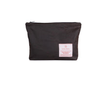 Load image into Gallery viewer, large brown waxed canvas zipper pouch