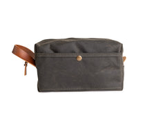Load image into Gallery viewer, green men's waxed canvas dopp kit