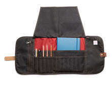Load image into Gallery viewer, artists pencil roll filled with notebook and pens