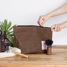 Load image into Gallery viewer, men's waxed canvas wash bag with toiletries