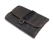 Load image into Gallery viewer, olive pen roll with black leather strap