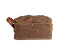 Load image into Gallery viewer, tan brown waxed canvas toiletry bag