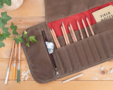 Load image into Gallery viewer, waxed canvas pencil roll in tan