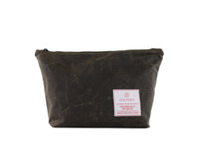 Load image into Gallery viewer, large wax canvas toiletry zip bag in olive green