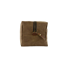 Load image into Gallery viewer, large tan waxed canvas toiletry bag with vegetable leather accents - front view
