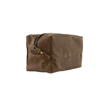 Load image into Gallery viewer, small waxed canvas dopp kit in tan - side view
