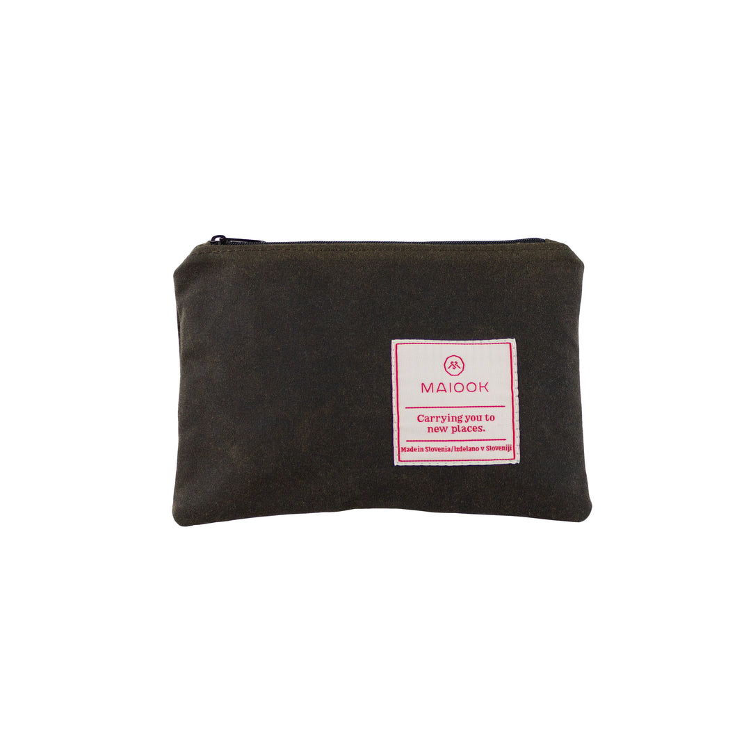 small olive green waxed cotton zipper pouch