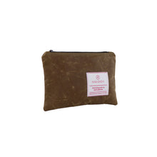 Load image into Gallery viewer, small tan waxed canvas zipper pouch - side view

