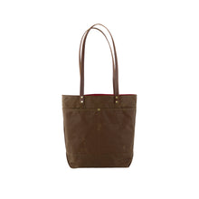 Load image into Gallery viewer, tan waxed cotton tote bag with vegetable tanned leather straps 
