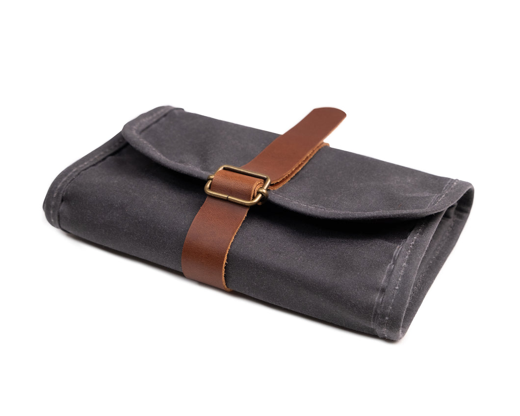 gray waxed canvas pencil roll