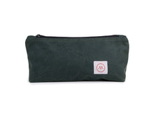 Load image into Gallery viewer, green waxed canvas pencil pouch
