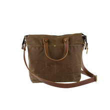 Load image into Gallery viewer, tan waxed canvas cross body bag with vegetable leather details and straps
